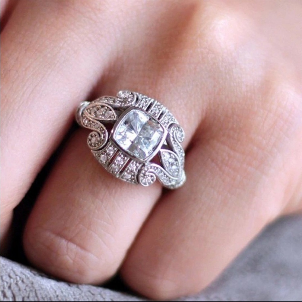 925 Silver Art Deco Statement Ring - Picture 4 of 8